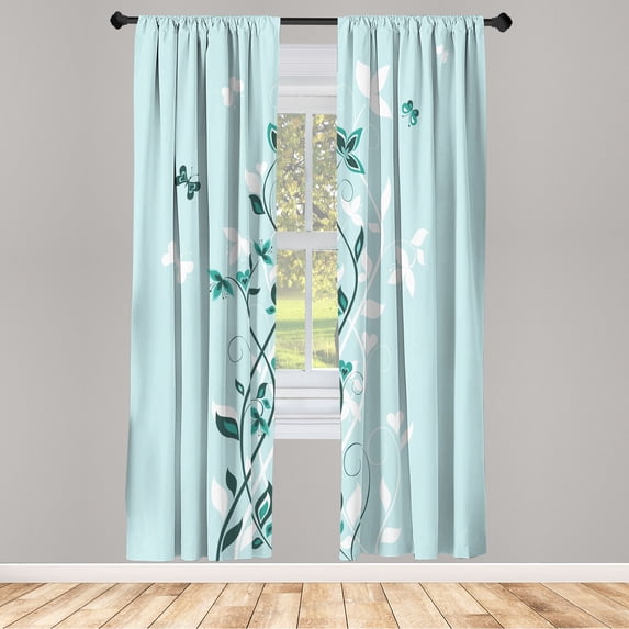 Ambesonne Spring Curtains, Tree Swirling Persian Lilac, Pair of 28"x95", Pale Blue