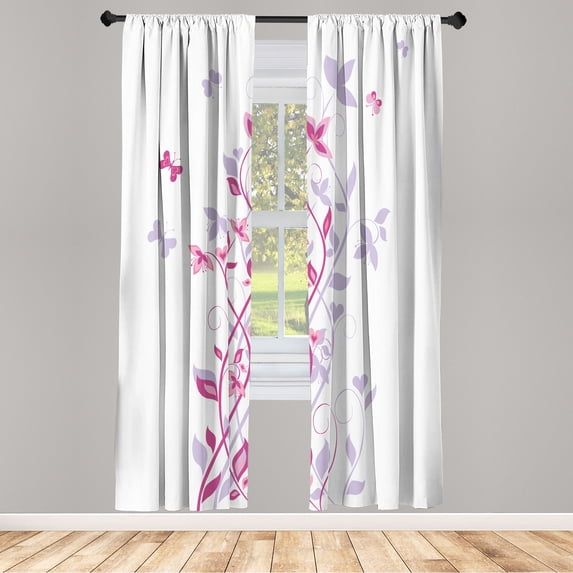 Ambesonne Spring Curtains, Tree Swirling Persian Lilac, Pair of 28"x95", Pale Mauve
