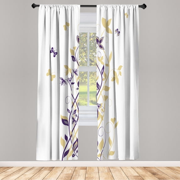 Ambesonne Spring Curtains, Tree Swirling Persian Lilac, Pair of 28"x95", Pastel Brown