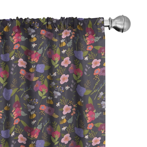 Ambesonne Spring Curtains, Various Flowers Bees Leaves, Pair of 28"x63", Earth Yellow and Olive Green