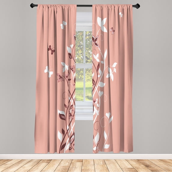 Ambesonne Spring Curtains, Violet Tree Swirling Persian, Pair of 28"x63", Blush Eggplant