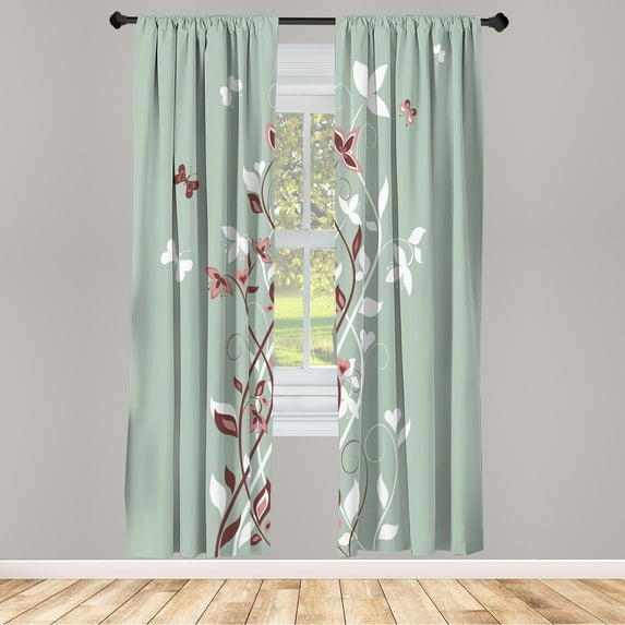 Ambesonne Spring Curtains, Violet Tree Swirling Persian, Pair of 28"x63", Seal Brown