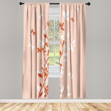Ambesonne Spring Curtains, Violet Tree Swirling Persian, Pair of 28"x84", Pale Peach