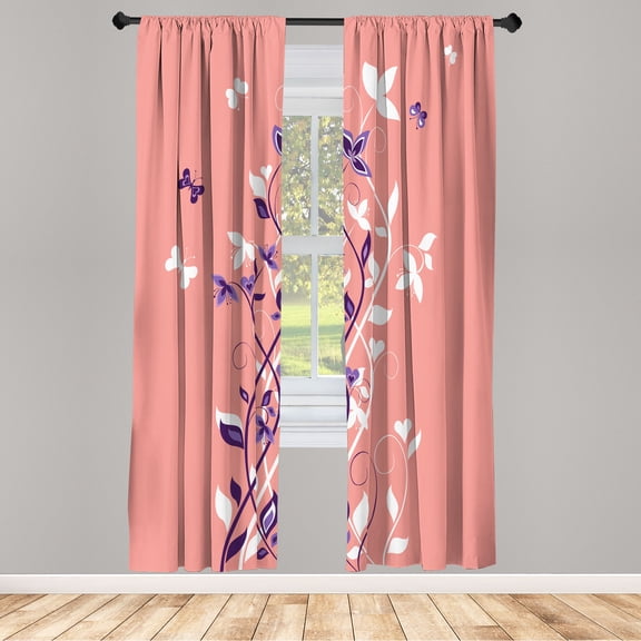 Ambesonne Spring Curtains, Violet Tree Swirling Persian, Pair of 28"x84", Pastel Pink