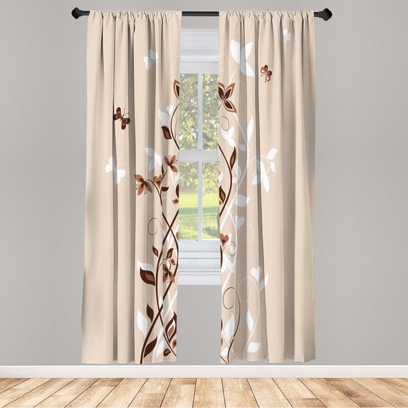 Ambesonne Spring Curtains, Violet Tree Swirling Persian, Pair of 28"x95", Beige Almond