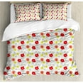 thumbnail image 1 of Ambesonne Spring Duvet Cover Sets, Beauty of Summer Blossoms, 2-Queen, Red Yellow Green and Grey, 1 of 7