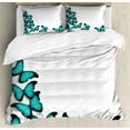 thumbnail image 1 of Ambesonne Spring Duvet Cover Sets, Sunny Butterflies Morphs, 2-King, Black Turquoise, 1 of 7