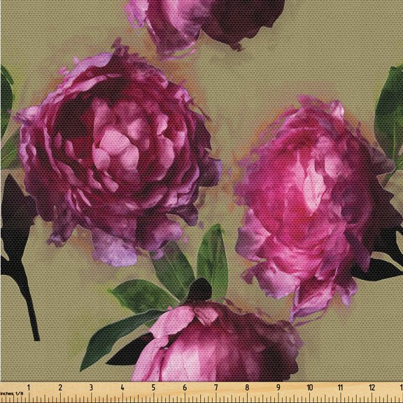 Ambesonne Spring Fabric by the Yard, Lilac Jungle Boho Garden, 1 Yard, Pistachio Green and Hot Pink