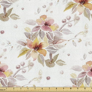 Ambesonne Spring Fabric by the Yard Upholstery, Blossoming Nature New Hopes, 2 Yards, Mauve Rose and Dark Peach