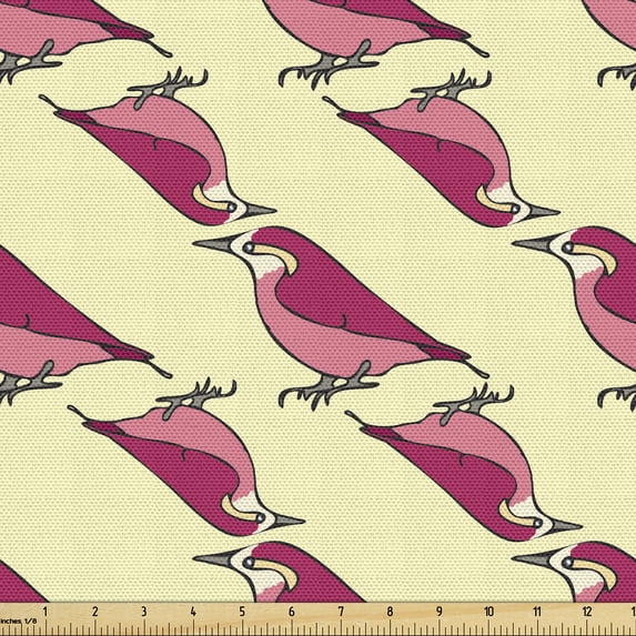 Ambesonne Spring Fabric by the Yard Upholstery, Finch Bird Pattern Garden, 1 Yard, Dark Pink and Pale Yellow