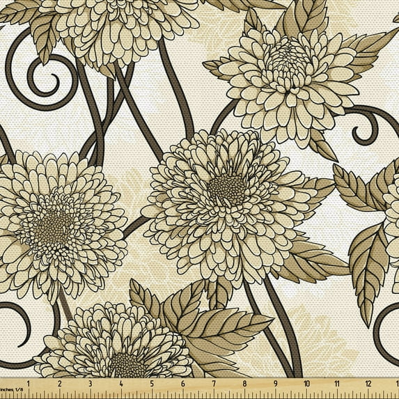 Ambesonne Spring Fabric by the Yard Upholstery, Flowers Vintage Abstract Art, 1 Yard, Dark Cocoa Pale Mustard