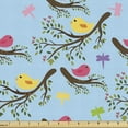 thumbnail image 1 of Ambesonne Spring Fabric by the Yard Upholstery, Little Birds Branches Art, 3 Yards, Pale Sky Blue Mustard, 1 of 5