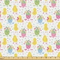thumbnail image 1 of Ambesonne Spring Fabric by the Yard Upholstery, Little Chickens Flowers Dots, 3 Yards, Mustard Green Pink, 1 of 5