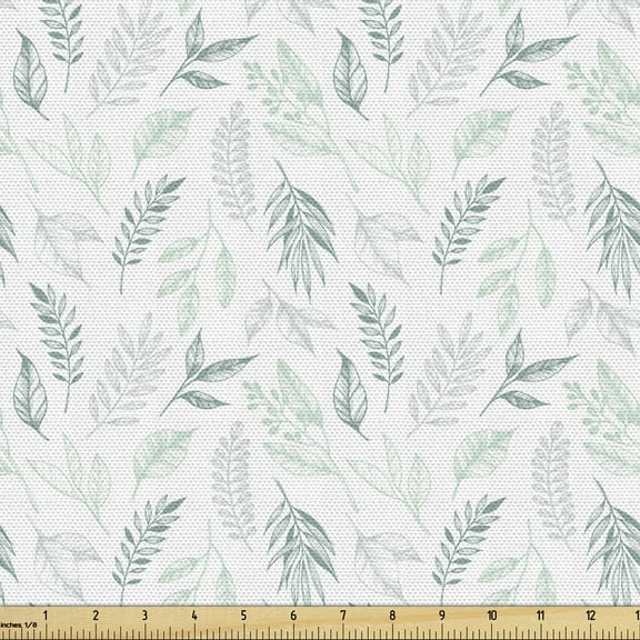 Ambesonne Spring Fabric by the Yard Upholstery, Pastel Botanical Pattern, 5 Yards, Jade Green Pale Green