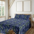 thumbnail image 1 of Ambesonne Spring Fitted & Flat Sheet with Sham 3 Pcs Set, Wistaria Flowers with Leaves, Twin XL, Sage Green and Dark Blue, 1 of 5