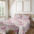 thumbnail image 1 of Ambesonne Spring Fitted & Flat Sheet with Shams 4 Pcs Set, Butterfly Bird Flower Plot, Queen, Pastel Pink and Sage Green, 1 of 5