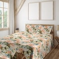 thumbnail image 1 of Ambesonne Spring Fitted & Flat Sheet with Shams 4 Pcs Set, Pastel Butterflies Flowers, King, Olive Green Coral and Blush, 1 of 5