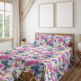 thumbnail image 1 of Ambesonne Spring Fitted & Flat Sheet with Shams 4 Pcs Set, Plumeria Butterfly Flower, Queen, Hot Pink and Pale Yellow, 1 of 1