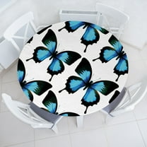 Ambesonne Spring Fitted Round Tablecloth, Bluish Colored Butterflies, 40"- 44" Diameter, Hunter Green Pale Blue