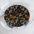thumbnail image 1 of Ambesonne Spring Fitted Round Tablecloth, Sakura Butterflies Print, 40"- 44" Diameter, Dark Orange and Laurel Green, 1 of 5