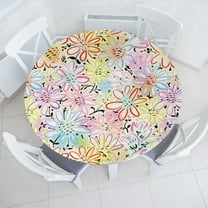 Ambesonne Spring Fitted Round Tablecloth, Simplistic Flora Watercolor, 40"- 44" Diameter, Vermilion Sky Blue and Pink