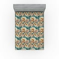 thumbnail image 1 of Ambesonne Spring Fitted Sheet, Abstract Peonies Flora Art, California King, Pale Cinnamon and Petrol Blue, 1 of 5