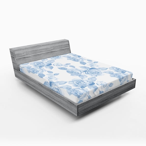 Ambesonne Spring Fitted Sheet, Floral Dreamy Branch, Queen Size, Soft Blue White