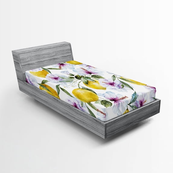 Ambesonne Spring Fitted Sheet, Flowers Harvest Aroma, Twin Size, Multicolor