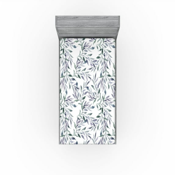 Ambesonne Spring Fitted Sheet, Leaves Watercolor Ornament, Twin Size, Lavender Blue and Pale Teal