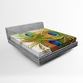thumbnail image 1 of Ambesonne Spring Fitted Sheet, Modern Peacock Feathers, Full Size, Blue Green Pale Brown, 1 of 2