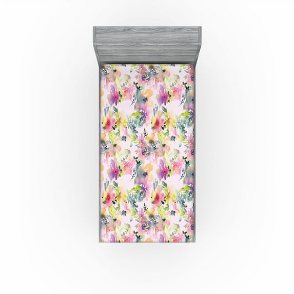 Ambesonne Spring Fitted Sheet, Nature Love Blossoming Art, Twin XL Size, Soft Pink Multicolor