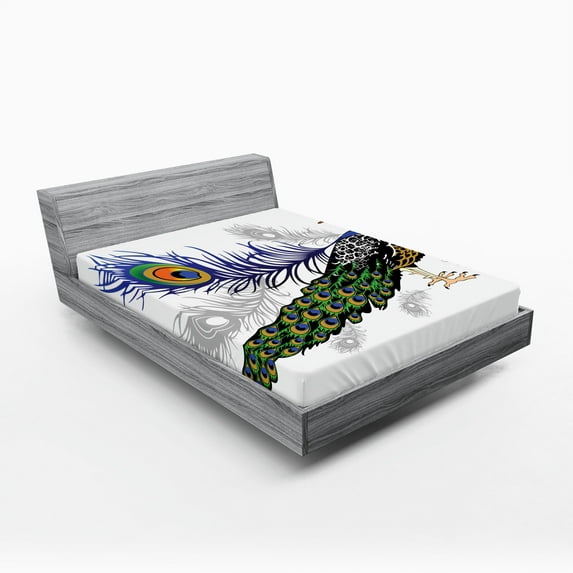 Ambesonne Spring Fitted Sheet, Wild Peacock Feather, Full Size, Multicolor