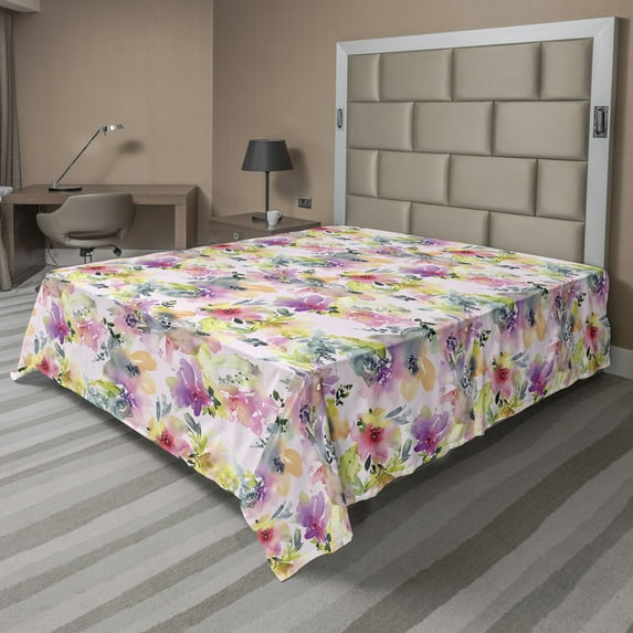 Ambesonne Spring Flat Bedding Sheet Soft Top Sheet, Nature Love Blossoming Art, California King, Soft Pink Multicolor