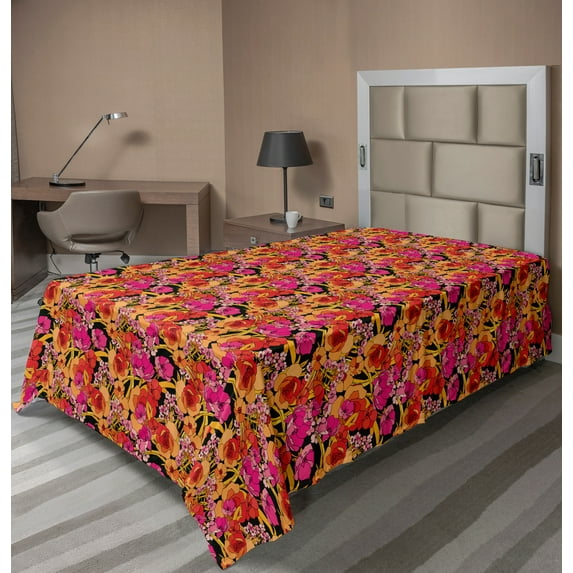 Ambesonne Spring Flat Sheet, Romantic Blossoming Flowers, TwinXL Size, Multicolor