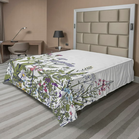 Ambesonne Spring Flat Sheet, Thriving Garden Pattern, King Size, Multicolor