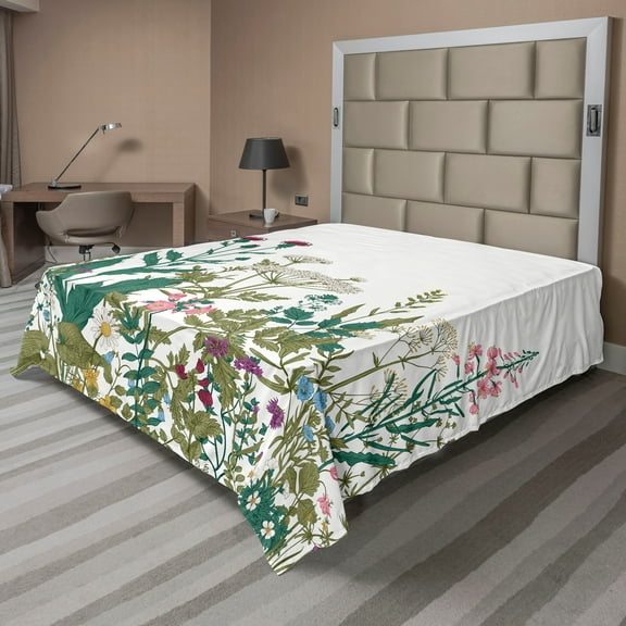 Ambesonne Spring Flat Sheet, Wildflower Arrangement, Queen Size, Multicolor