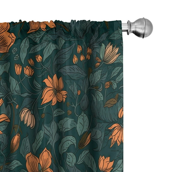 Ambesonne Spring Floral Curtains, Vintage Blooms Nature, Pair of 28"x63", Orange Teal Laurel Green