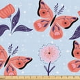 thumbnail image 1 of Ambesonne Spring Floral Fabric by the Yard Upholstery, Butterflies Print, 5 Yards, Salmon Indigo and Pale Blue, 1 of 1