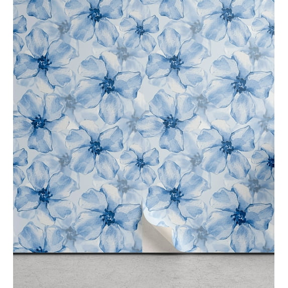 Ambesonne Spring Floral Peel & Stick Wallpaper for Home, Pansy Flowers Dream, 13"x36", Cobalt Blue and Soft Blue