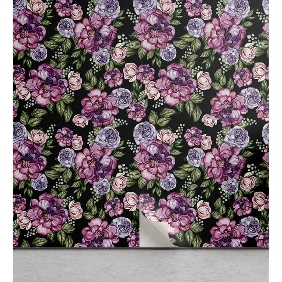Ambesonne Spring Floral Peel & Stick Wallpaper for Home, Peony Spirea Flowers, 13"x36", Soft Pink Olive Green