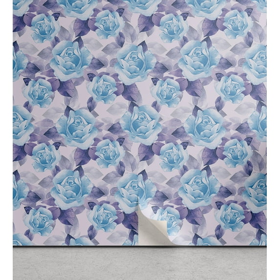 Ambesonne Spring Floral Peel & Stick Wallpaper for Home, Rose Flowers Blossoms, 13"x100", Sea Blue and Grey Pink