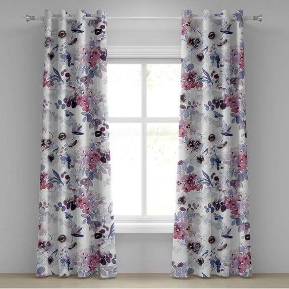 Ambesonne Spring Grommet Curtain, Anemone Flowers Leaves Art, 50"x72", Mauve Taupe and Blue Violet