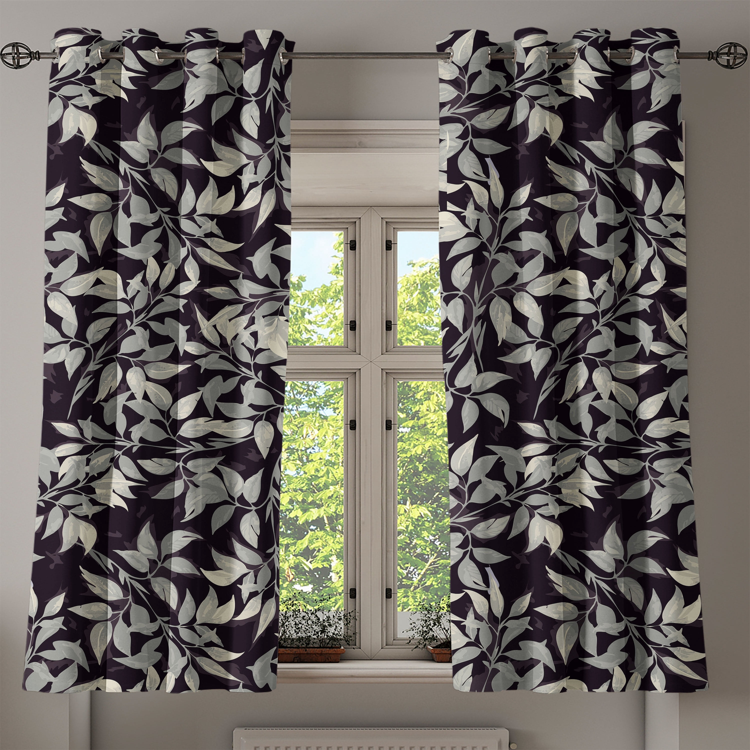 Drapery Continuous Ambesonne Spring Grommet Curtain, Continuous Ficus Leaves Art, 50