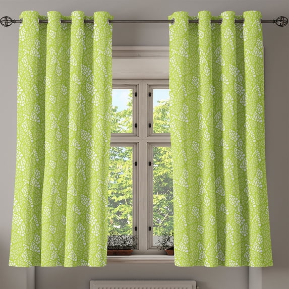 Ambesonne Spring Grommet Curtain, Ecology Garden Leaves, 50" x 54", Apple Green White