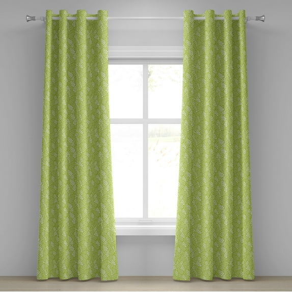 Ambesonne Spring Grommet Curtain, Ecology Garden Leaves, 50" x 84", Apple Green White