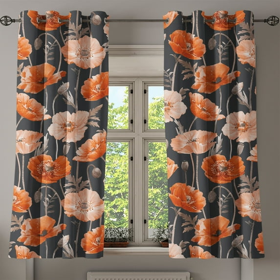 Ambesonne Spring Grommet Curtain, Poppy Flowers Watercolor Art, 50"x63", Cinnamon Pale Chocolate