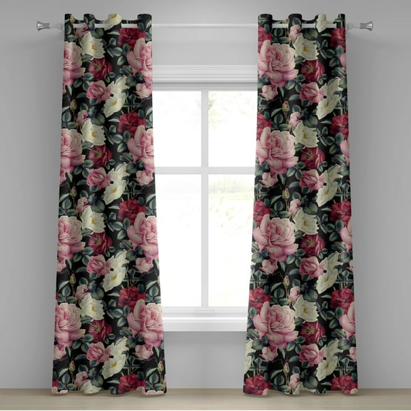Ambesonne Spring Grommet Curtain, Roses Leaves Vintage Plot, 50"x84", Dried Rose and Jade Green