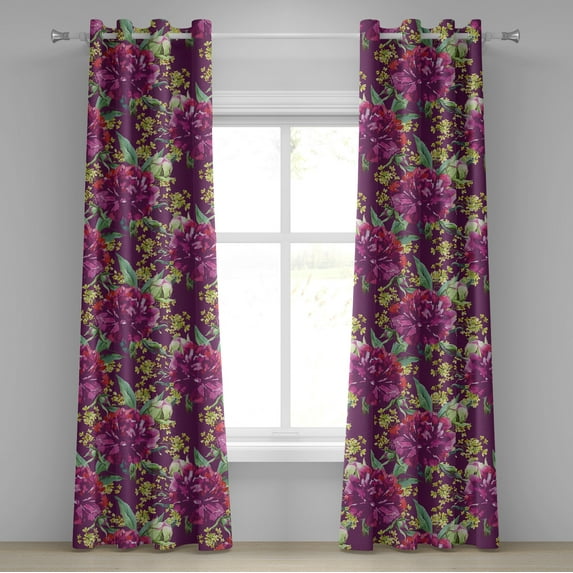 Ambesonne Spring Grommet Curtain, Watercolor Flowers Flora Art, 50"x96", Pistachio Green Eggplant