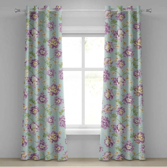 Ambesonne Spring Grommet Curtain, Watercolor Repeating Flora, 50"x120", Pale Eggplant Green