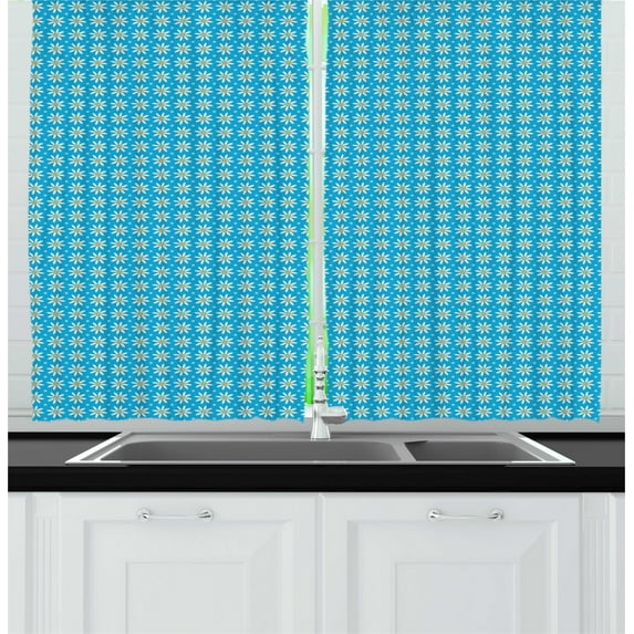 Ambesonne Spring Kitchen Curtains, Blooming Daisies on Blue, 55"x45", Azure Blue Yellow